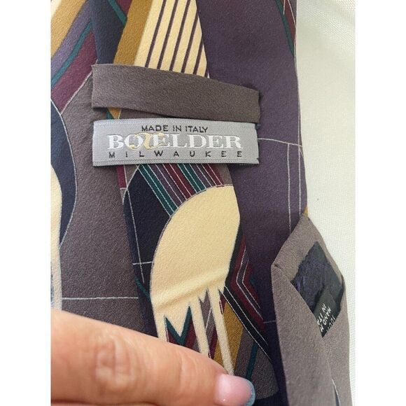 Vintage Boxelder Neck Tie Frank Lloyd Wright Frozen Speres Gray Silk Art 56" - Picture 4 of 6